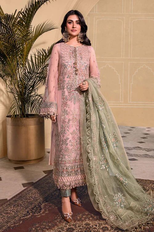 MARIA B EMBROIDERED NET SUITS UNSTITCHED 4 PIECE D7 - LUXURY COLLECTION