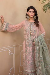 MARIA B EMBROIDERED NET SUITS UNSTITCHED 4 PIECE D7 - LUXURY COLLECTION