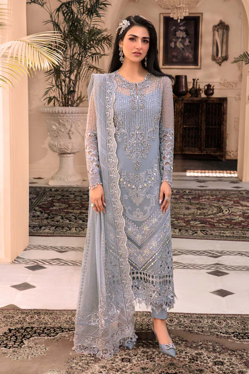 MARIA B EMBROIDERED ORGANZA SUITS UNSTITCHED 4 PIECE D3 - LUXURY COLLECTION