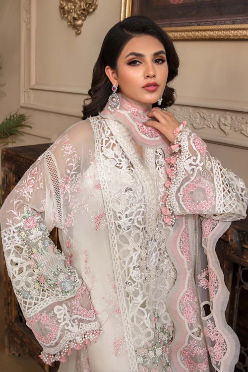 MARIA B EMBROIDERED ORGANZA SUITS UNSTITCHED 4 PIECE D4 - LUXURY COLLECTION