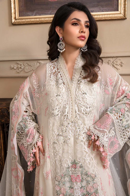 MARIA B EMBROIDERED ORGANZA SUITS UNSTITCHED 4 PIECE D4 - LUXURY COLLECTION