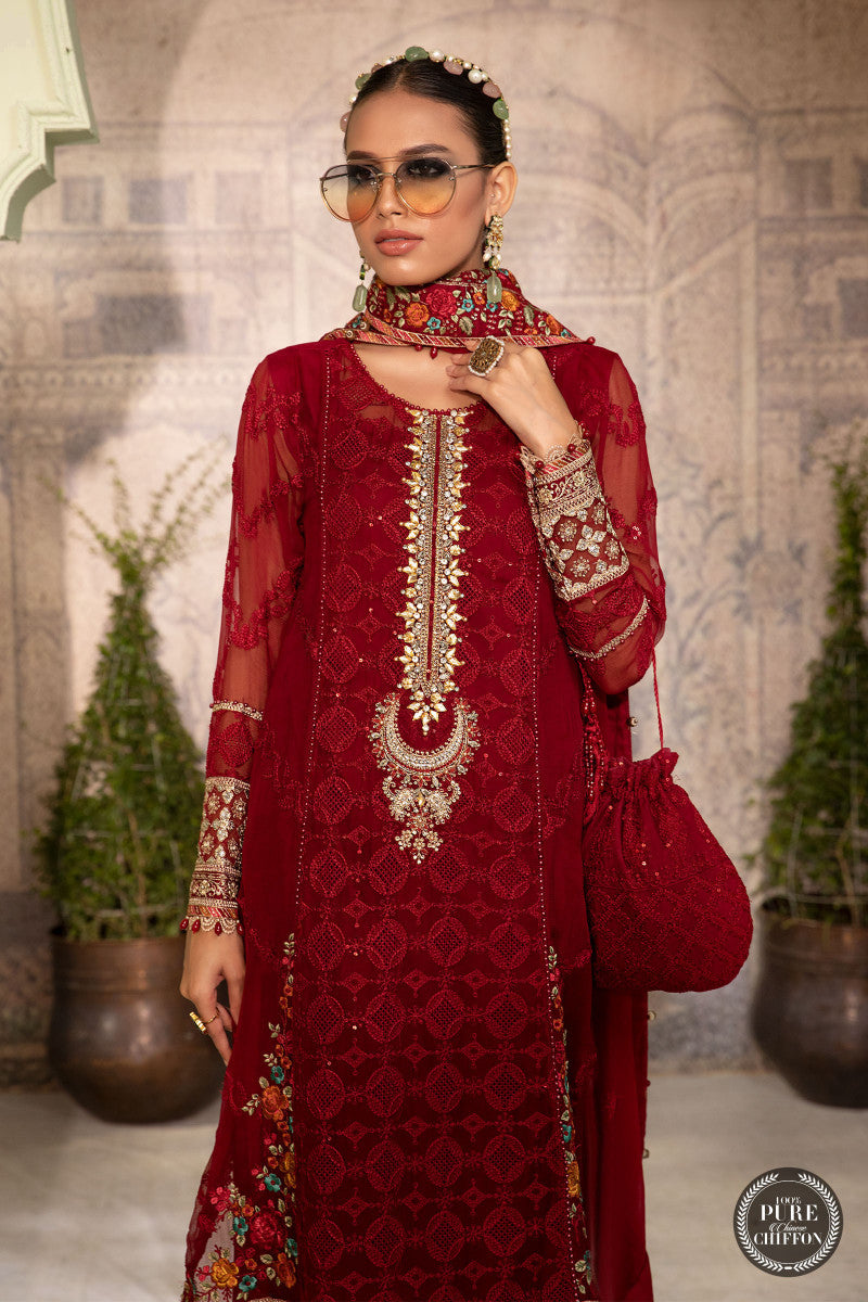 Unstitched Chiffon - MPC-22-201-Ruby Red